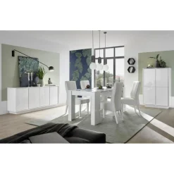 Table salle à manger extensible AMALFI laqué blanc brillant