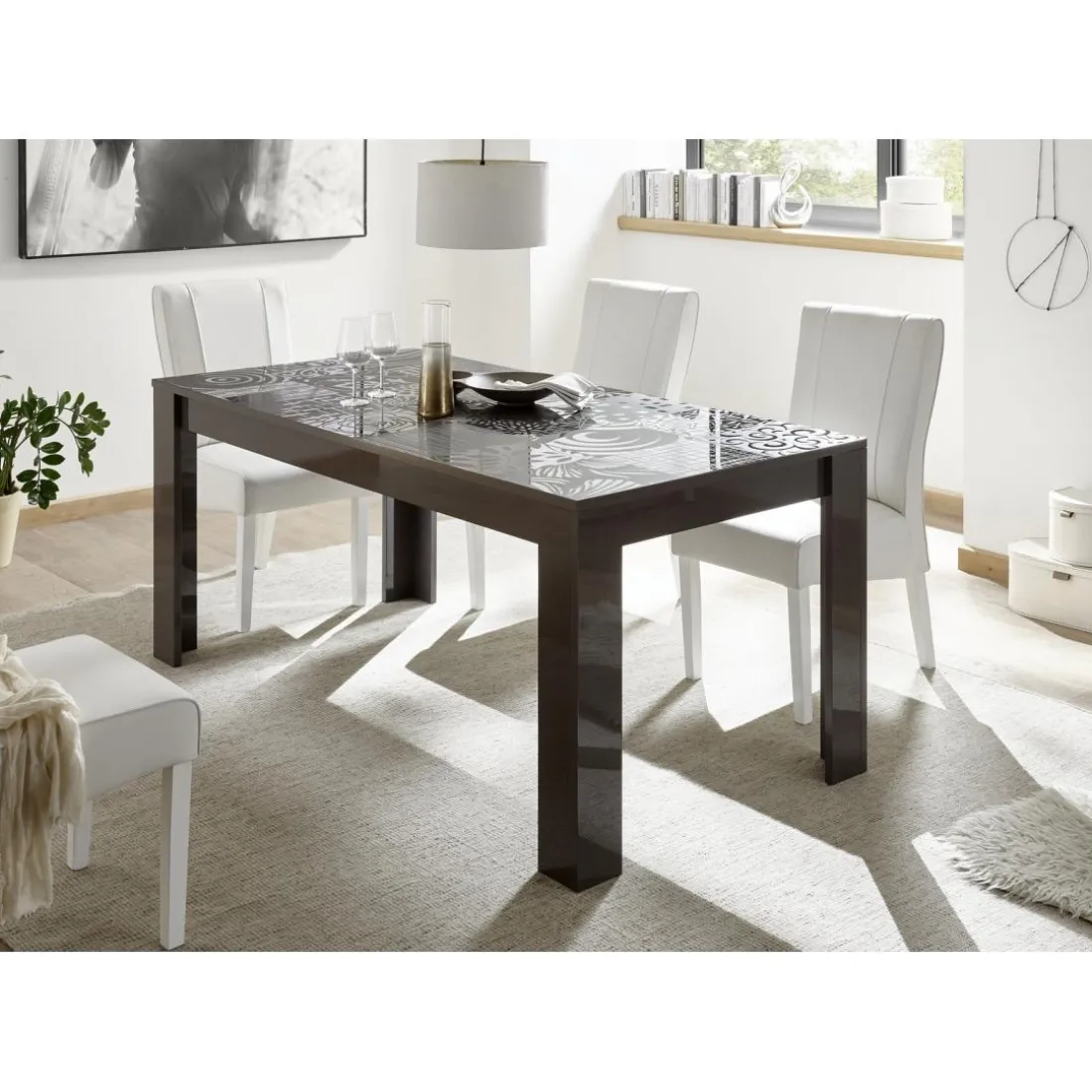 Table 180x90cm MIRO laqué gris brillant