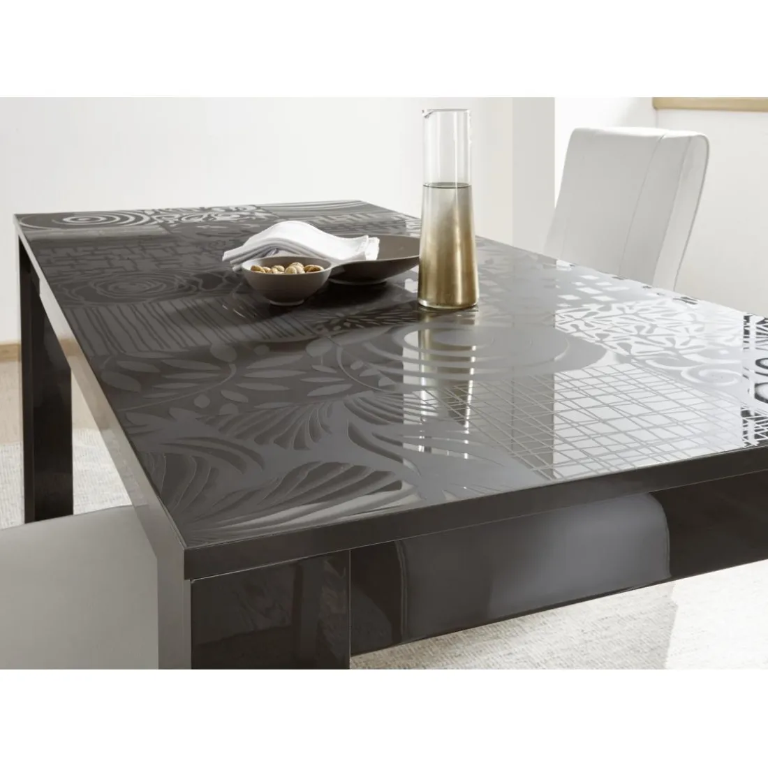 Table 180x90cm MIRO laqué gris brillant