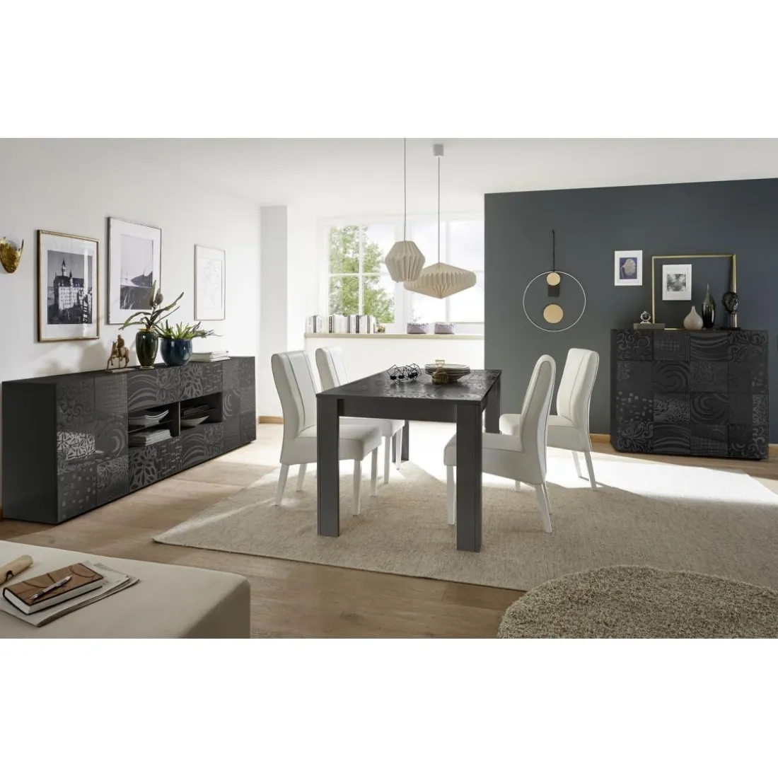 Table 180x90cm MIRO laqué gris brillant