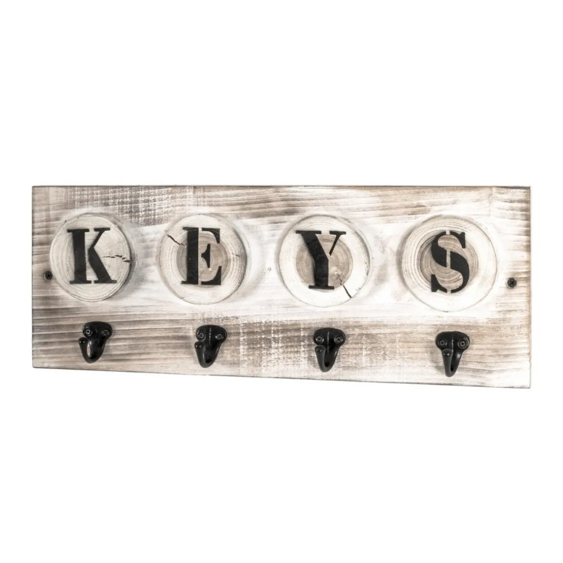Tableau à clés avec 4 crochetsen Bois massif optique vintage Beige