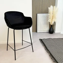 Tabouret de bar avec accoudoirs 'LARISSA' en velours noir
