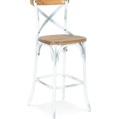 Tabouret de bar 'COTTAGE' en bois finition Noyer effet vieilli