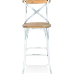 Tabouret de bar 'COTTAGE' en bois finition Noyer effet vieilli