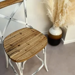 Tabouret de bar 'COTTAGE' en bois finition Noyer effet vieilli