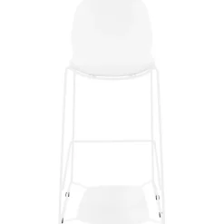 Tabouret de bar design empilable 'BERLIN' blanc avec pied en métal blanc