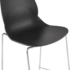 Tabouret de bar design empilable 'BERLIN' noir avec pied en métal chromé