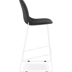 Tabouret de bar empilable 'FAKIR' en tissu gris foncé et pied en métal blanc