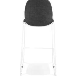 Tabouret de bar empilable 'FAKIR' en tissu gris foncé et pied en métal blanc