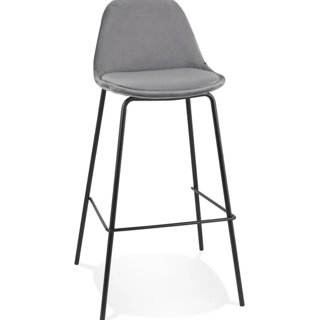 Tabouret de bar 'FENTON' en velours gris et pied en métal noir
