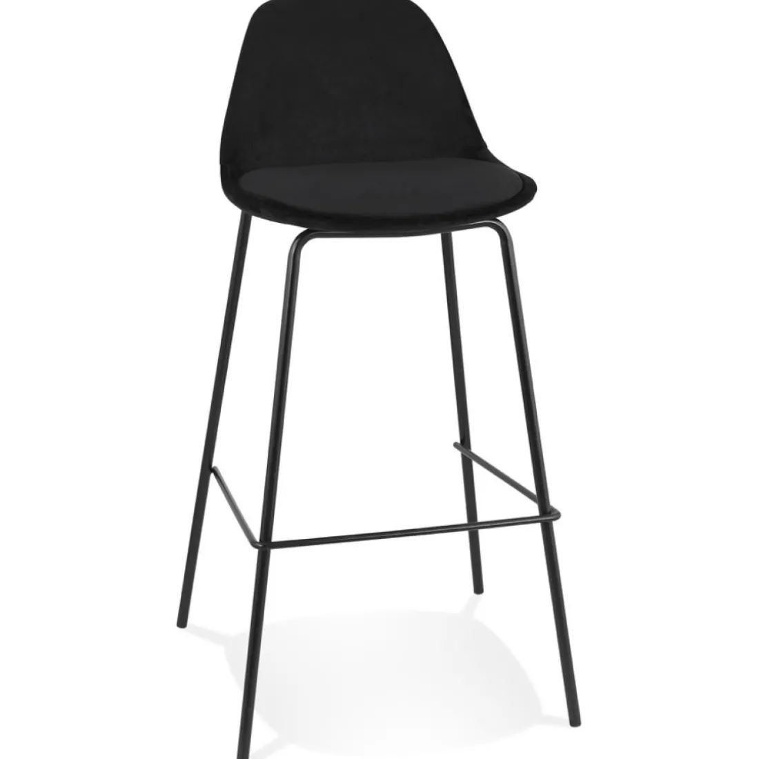 Tabouret de bar 'FENTON' en velours noir et pied en métal noir