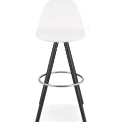 Tabouret de bar 'FLORENCE' en tissu bouloché blanc et 4 pieds en bois noir