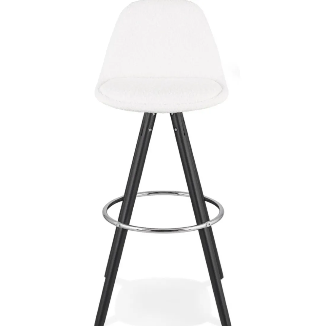 Tabouret de bar 'FLORENCE' en tissu bouloché blanc et 4 pieds en bois noir