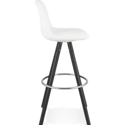 Tabouret de bar 'FLORENCE' en tissu bouloché blanc et 4 pieds en bois noir