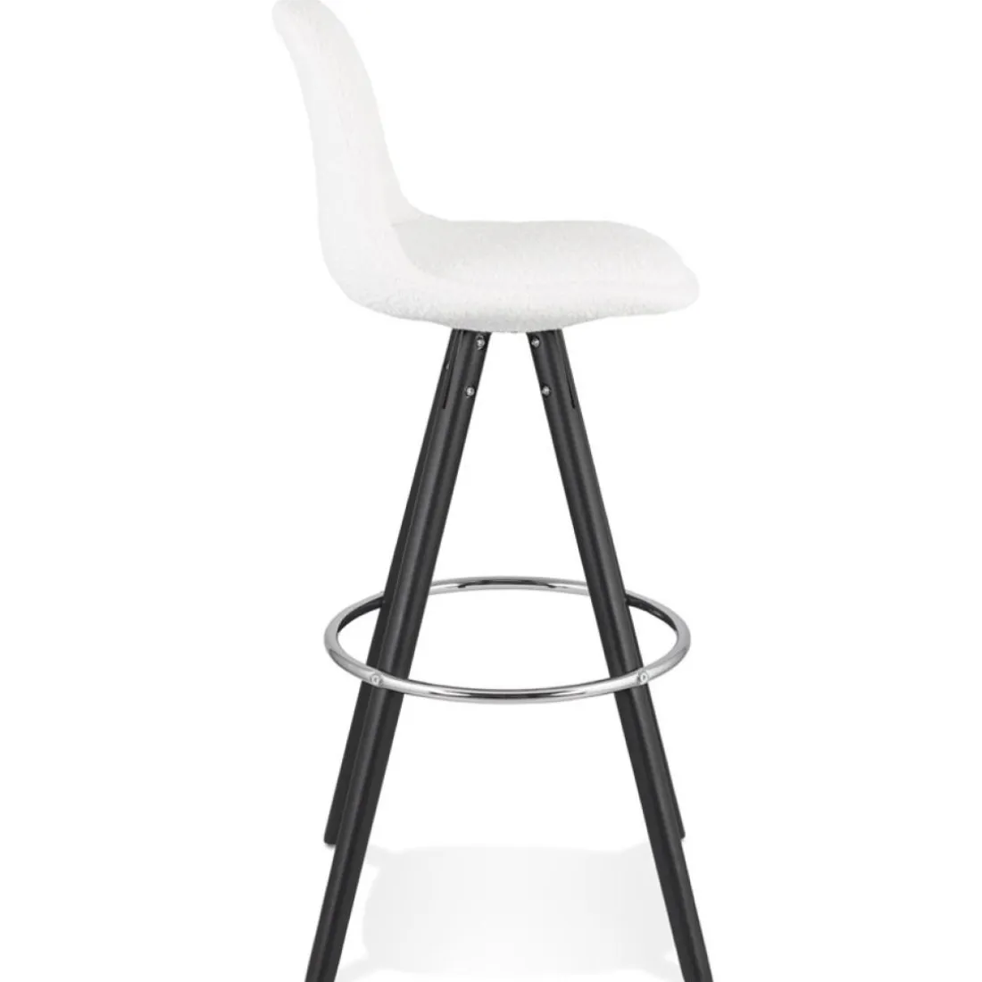 Tabouret de bar 'FLORENCE' en tissu bouloché blanc et 4 pieds en bois noir