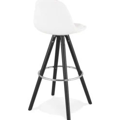 Tabouret de bar 'FLORENCE' en tissu bouloché blanc et 4 pieds en bois noir