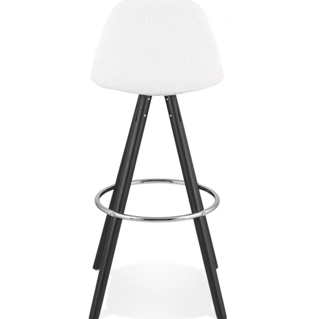 Tabouret de bar 'FLORENCE' en tissu bouloché blanc et 4 pieds en bois noir