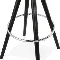 Tabouret de bar 'FLORENCE' en tissu bouloché blanc et 4 pieds en bois noir