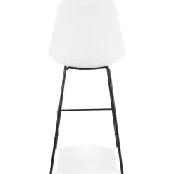Tabouret de bar 'LEONIE' en tissu bouloché blanc et pied en métal noir