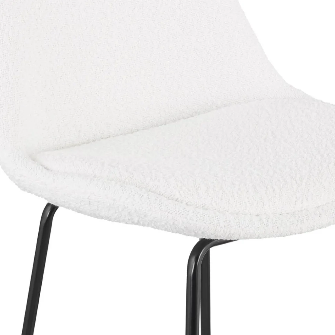 Tabouret de bar 'LEONIE' en tissu bouloché blanc et pied en métal noir