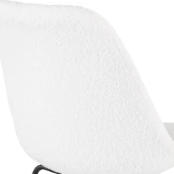 Tabouret de bar 'LEONIE' en tissu bouloché blanc et pied en métal noir