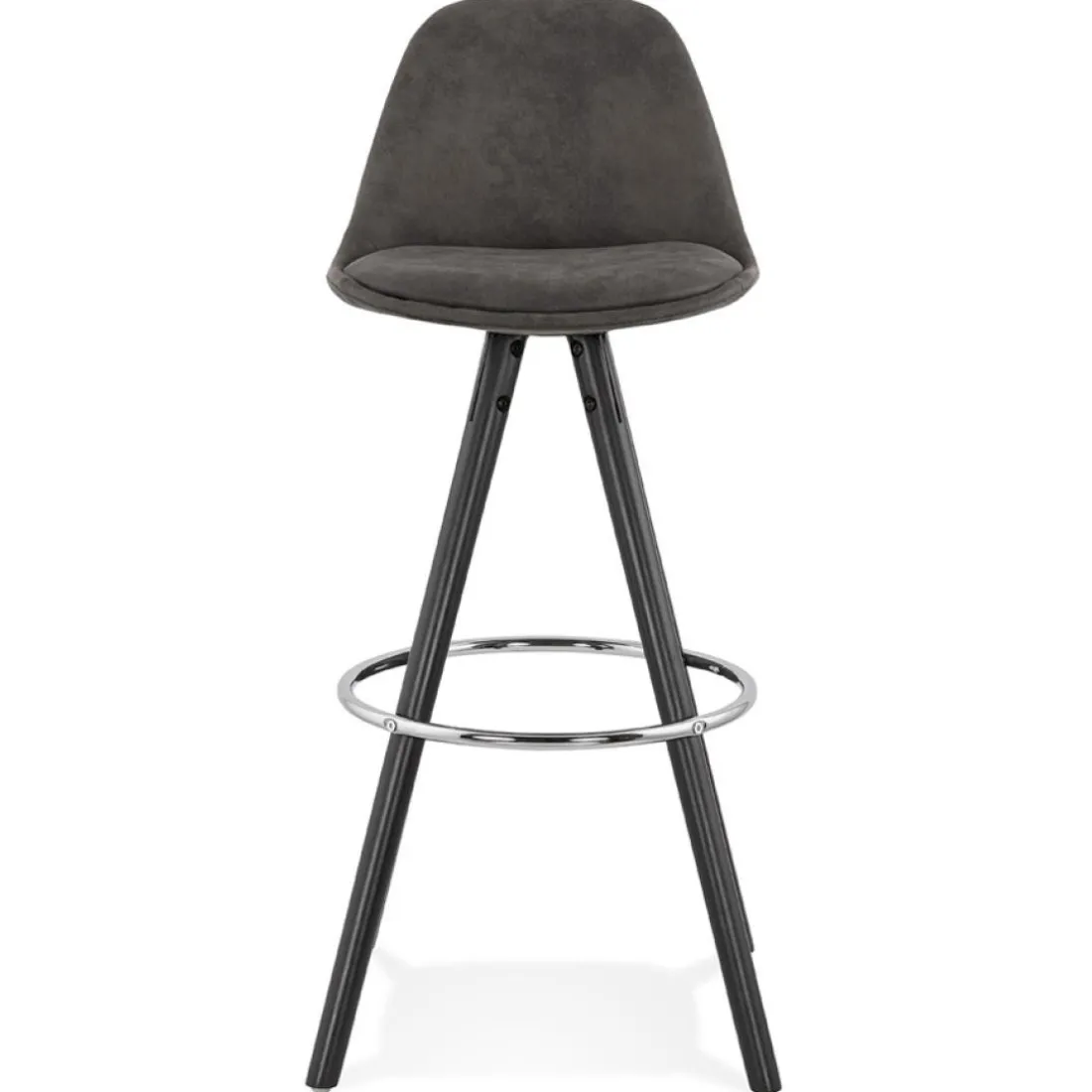 Tabouret de bar 'MARKA' en microfibre grise et pieds en bois noir