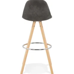 Tabouret de bar 'MARKA' en microfibre grise et pieds en bois naturel