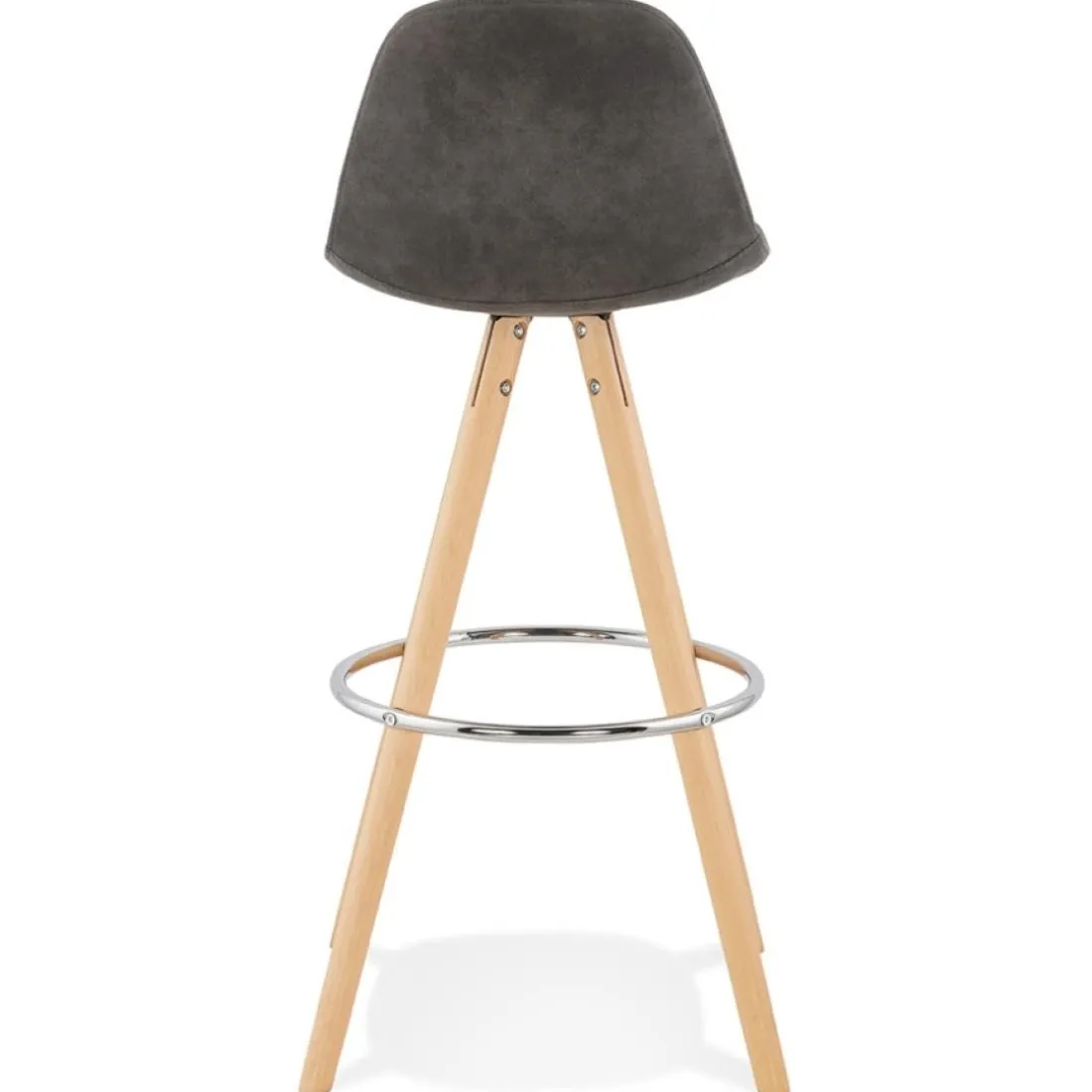 Tabouret de bar 'MARKA' en microfibre grise et pieds en bois naturel