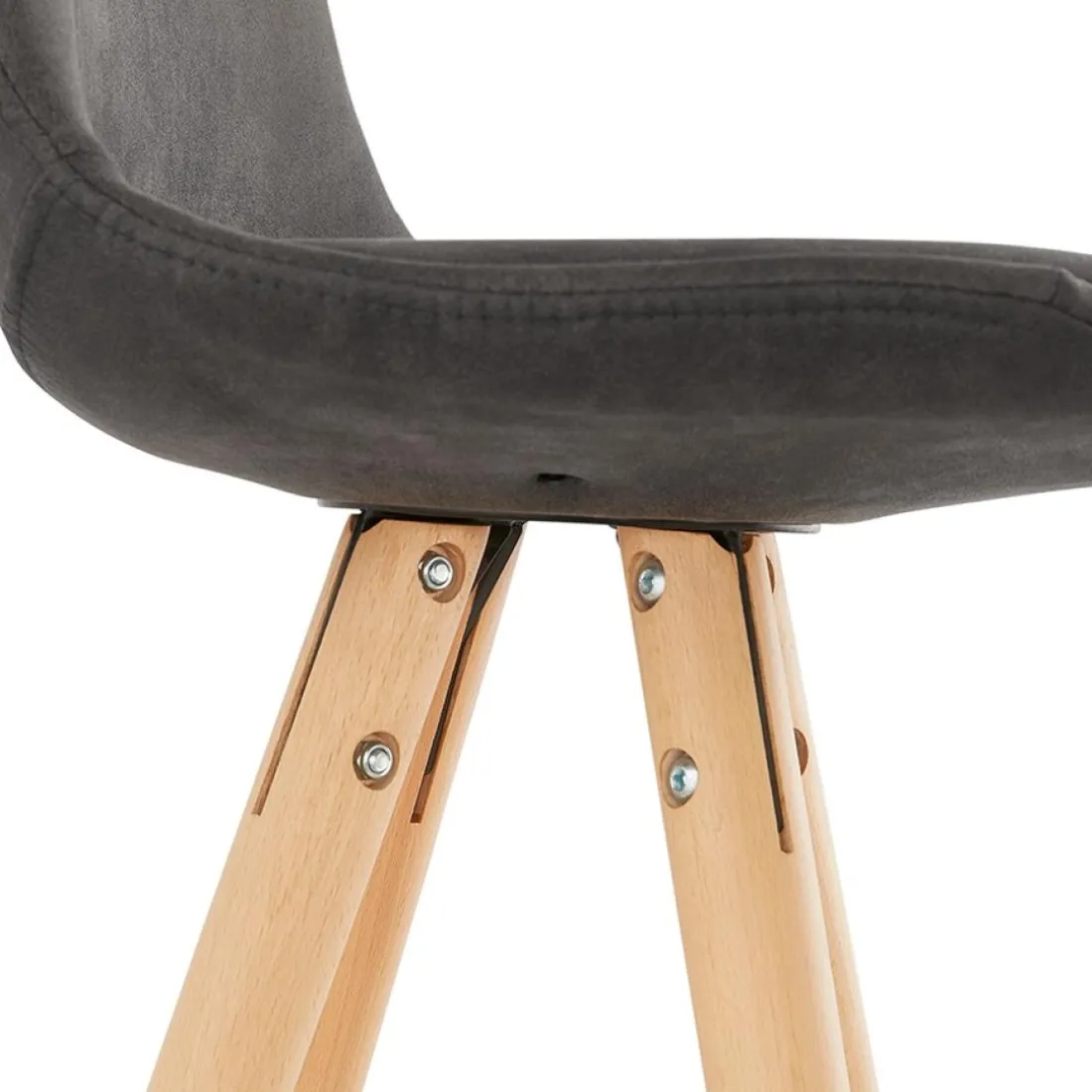 Tabouret de bar 'MARKA' en microfibre grise et pieds en bois naturel