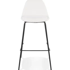 Tabouret de bar 'PLUMAR' en tissu bouclé blanc et pied en métal noir