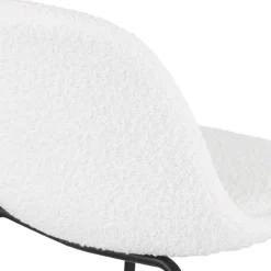 Tabouret de bar 'PLUMAR' en tissu bouclé blanc et pied en métal noir