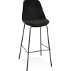 Tabouret de bar 'SPARK' en velours noir et pieds en métal noir