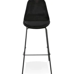 Tabouret de bar 'SPARK' en velours noir et pieds en métal noir