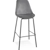 Tabouret de bar 'SPARK' en velours gris et pieds en métal noir