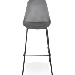 Tabouret de bar 'SPARK' en velours gris et pieds en métal noir