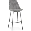 Tabouret de bar 'SPARK' en tissu pied de poule et pieds en métal noir