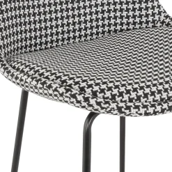 Tabouret de bar 'SPARK' en tissu pied de poule et pieds en métal noir