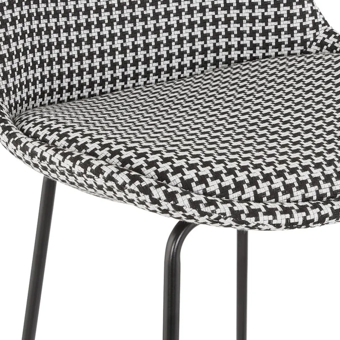 Tabouret de bar 'SPARK' en tissu pied de poule et pieds en métal noir