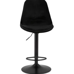 Tabouret réglable 'MIKE' en velours noir et pied noir