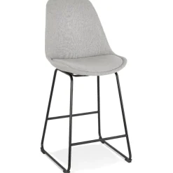 Tabouret snack mi-hauteur 'RIGO MINI' en tissu gris et pieds en métal noir