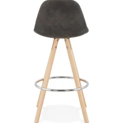 Tabouret snack mi-hauteur 'MARKA MINI' en microfibre grise et pieds en bois naturel