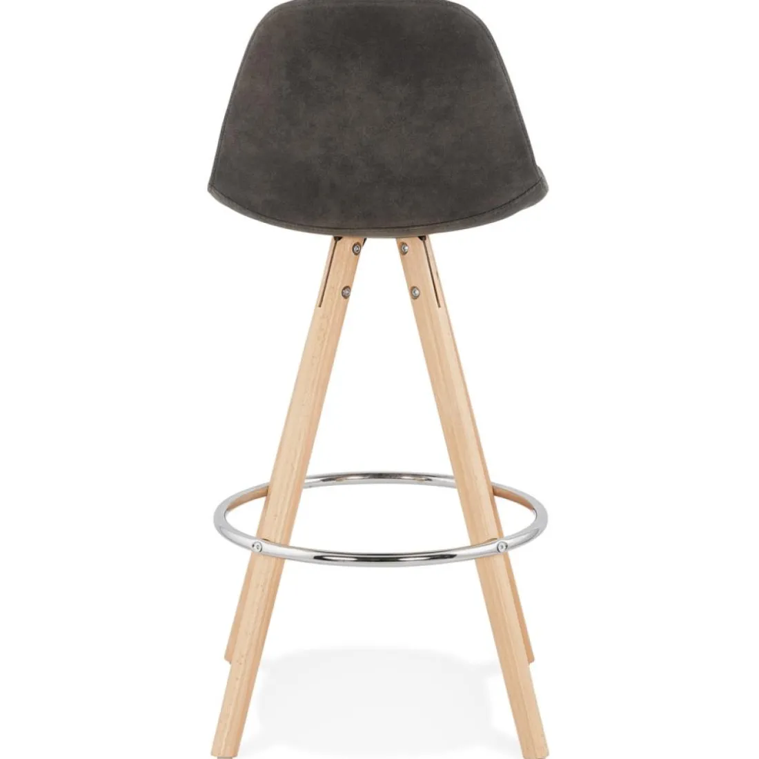 Tabouret snack mi-hauteur 'MARKA MINI' en microfibre grise et pieds en bois naturel
