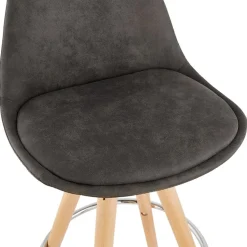 Tabouret snack mi-hauteur 'MARKA MINI' en microfibre grise et pieds en bois naturel