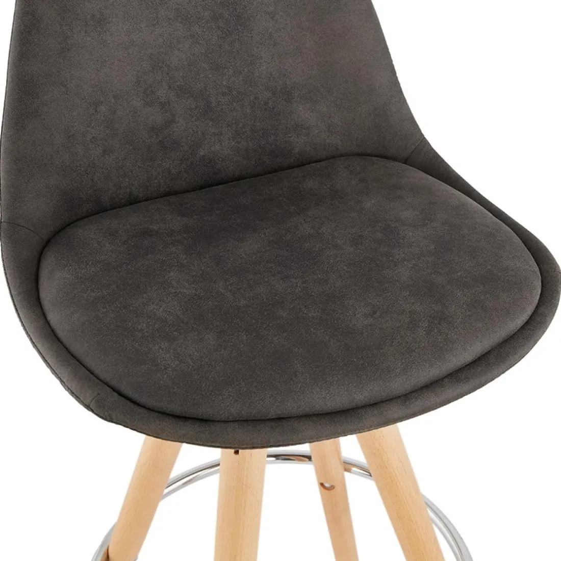 Tabouret snack mi-hauteur 'MARKA MINI' en microfibre grise et pieds en bois naturel