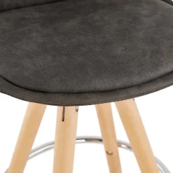 Tabouret snack mi-hauteur 'MARKA MINI' en microfibre grise et pieds en bois naturel