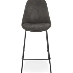 Tabouret snack mi-hauteur 'TAO MINI' en microfibre grise et pieds en métal noir