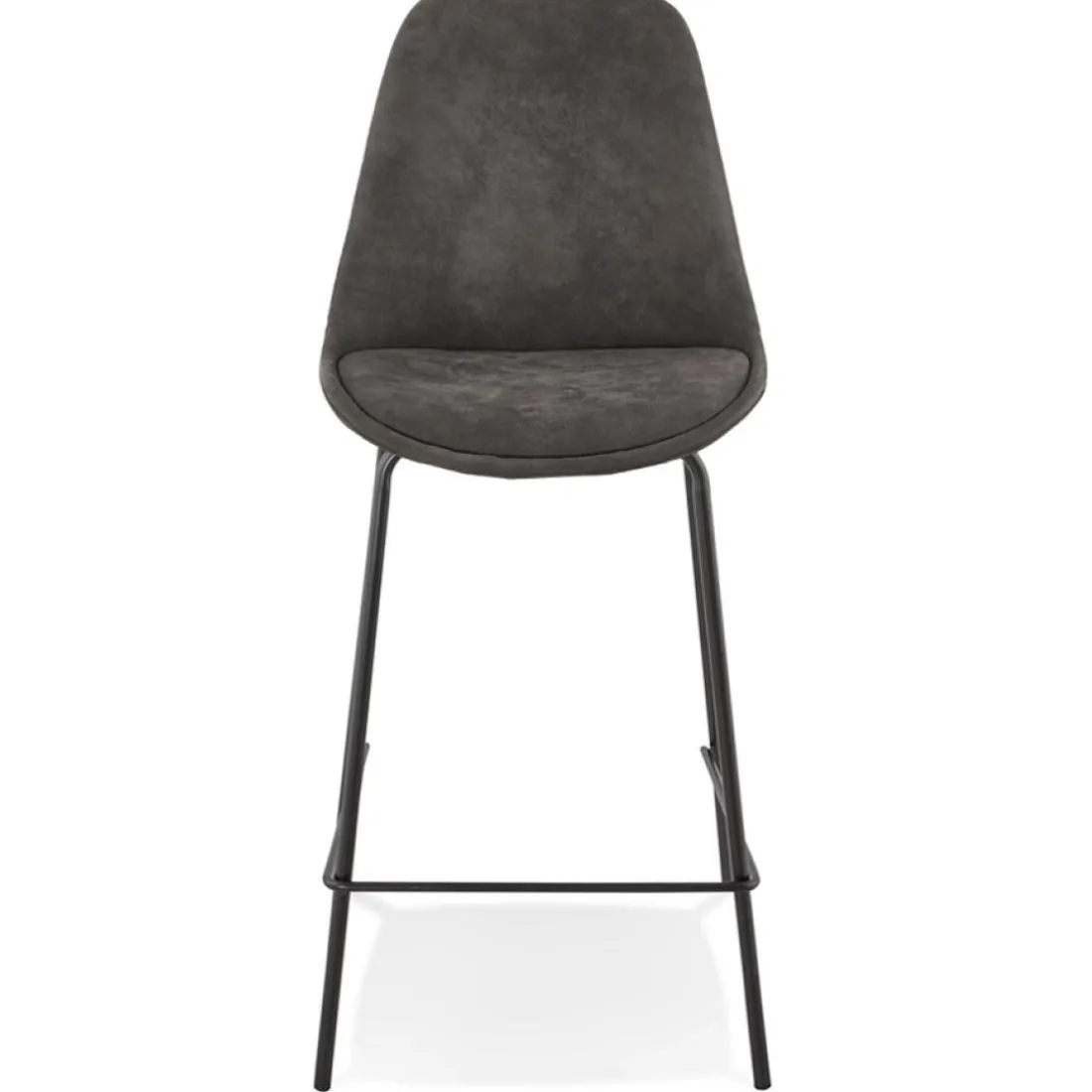 Tabouret snack mi-hauteur 'TAO MINI' en microfibre grise et pieds en métal noir