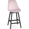 Tabouret snack mi-hauteur 'MORISS MINI' en velours rose et pieds en bois noir