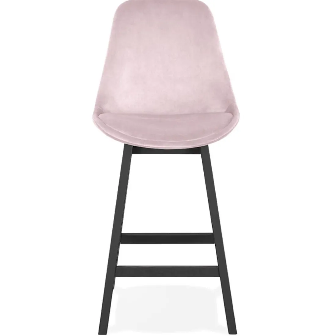 Tabouret snack mi-hauteur 'MORISS MINI' en velours rose et pieds en bois noir