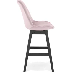 Tabouret snack mi-hauteur 'MORISS MINI' en velours rose et pieds en bois noir